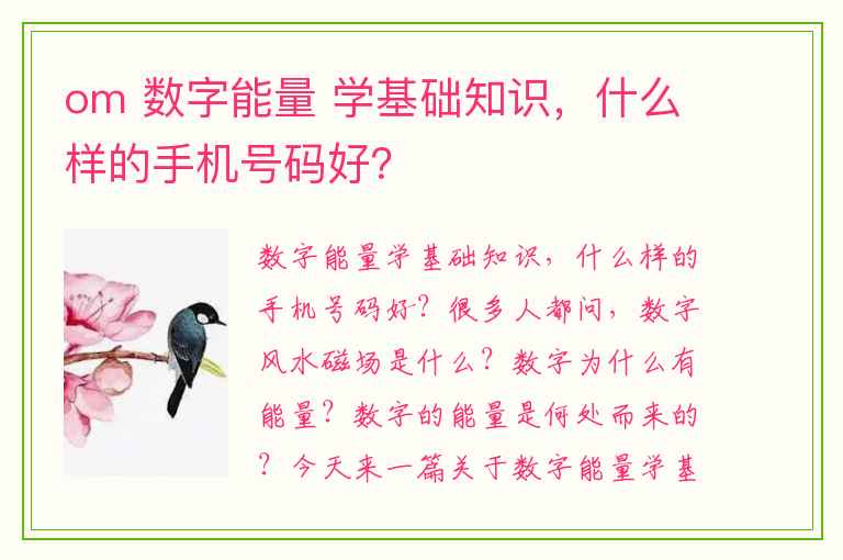 om 数字能量 学基础知识，什么样的手机号码好？