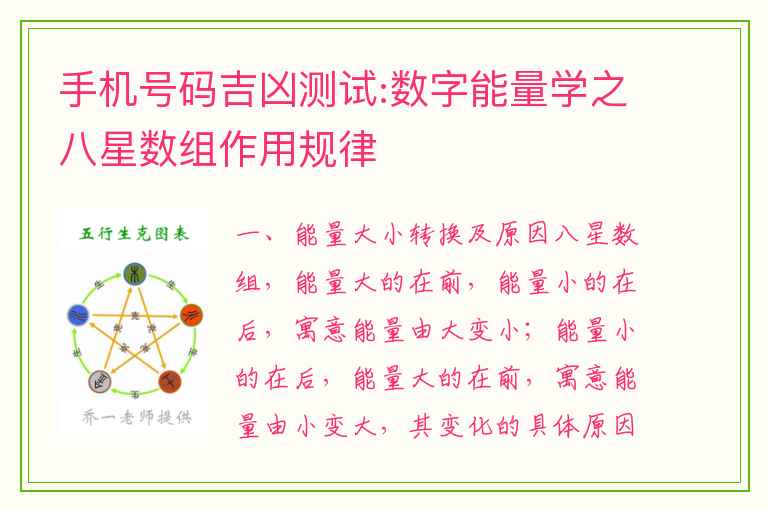 手机号码吉凶测试:数字能量学之八星数组作用规律