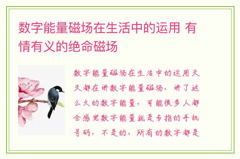 数字能量磁场在生活中的运用 有情有义的绝命磁场