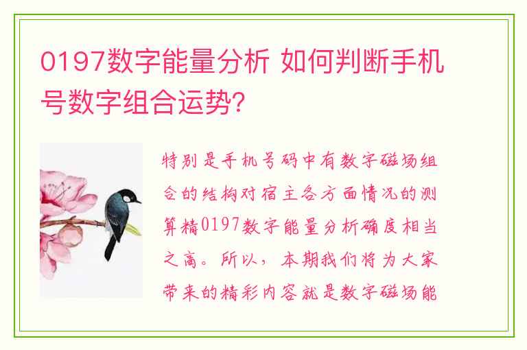 0197数字能量分析 如何判断手机号数字组合运势？