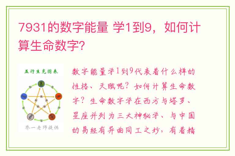 7931的数字能量 学1到9，如何计算生命数字？