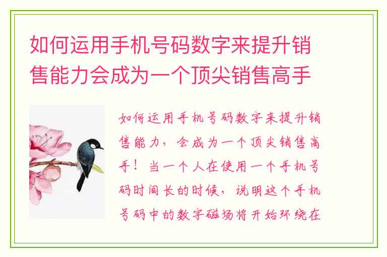 如何运用手机号码数字来提升销售能力会成为一个顶尖销售高手 绝命磁场的婚姻爱情观你知道吗