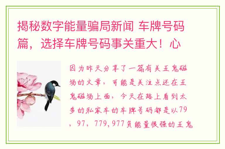 揭秘数字能量骗局新闻 车牌号码篇，选择车牌号码事关重大！心得分享！