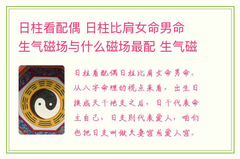 日柱看配偶 日柱比肩女命男命 生气磁场与什么磁场最配 生气磁场能为人们带来贵人吗