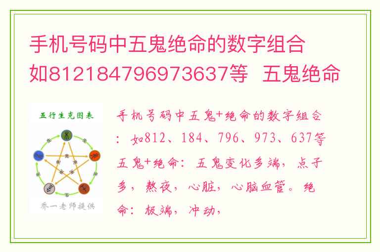 手机号码中五鬼绝命的数字组合