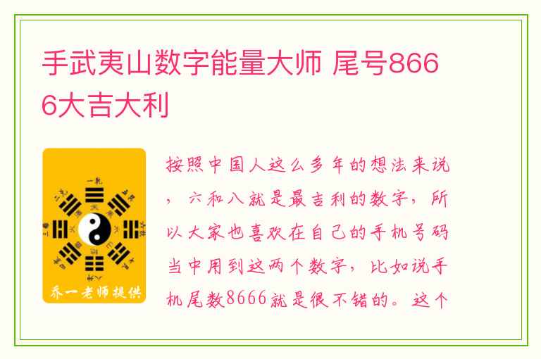 手武夷山数字能量大师 尾号8666大吉大利