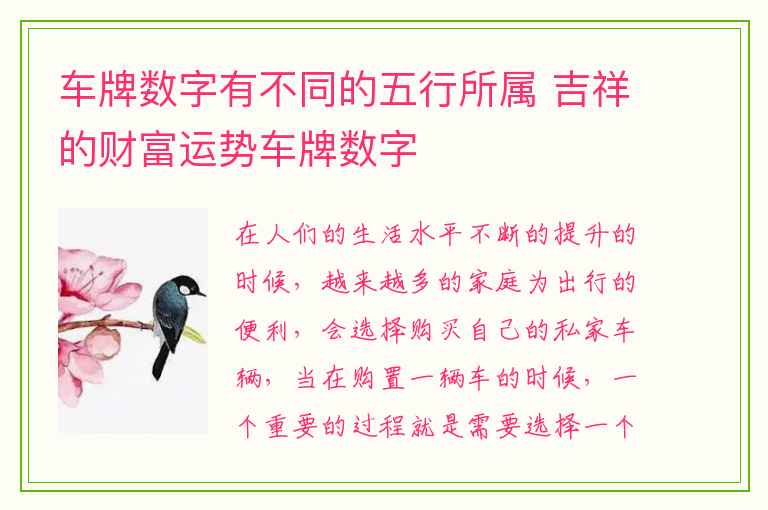 车牌数字有不同的五行所属 吉祥的财富运势车牌数字