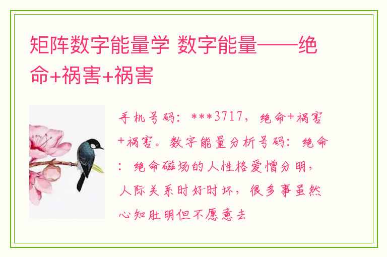 矩阵数字能量学 数字能量——绝命+祸害+祸害