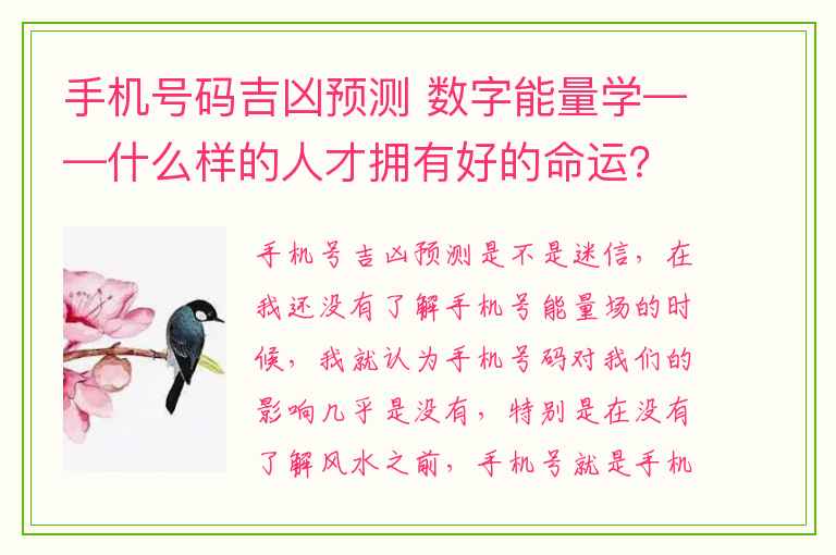 手机号码吉凶预测 数字能量学——什么样的人才拥有好的命运？