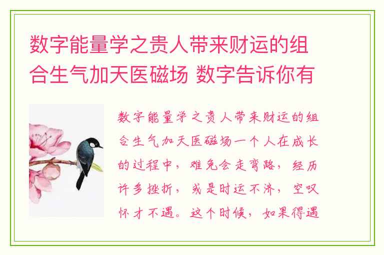 数字能量学之贵人带来财运的组合生气加天医磁场 数字告诉你有了绝命数字你会遭遇什么