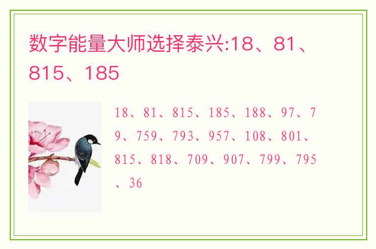数字能量大师选择泰兴:18、81、815、185