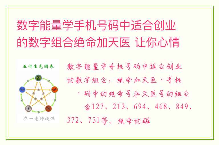 数字能量学手机号码中适合创业的数字组合绝命加天医 让你心情很美好的手机号