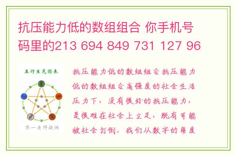 抗压能力低的数组组合 你手机号码里的213 694 849 731 127 968透露了你的这些信息