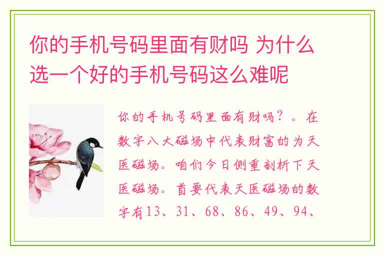 你的手机号码里面有财吗 为什么选一个好的手机号码这么难呢