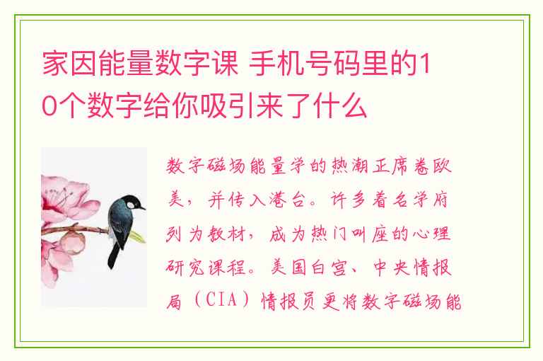 家因能量数字课 手机号码里的10个数字给你吸引来了什么