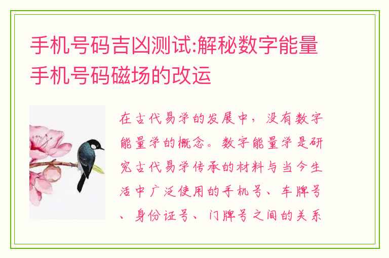 手机号码吉凶测试:解秘数字能量手机号码磁场的改运