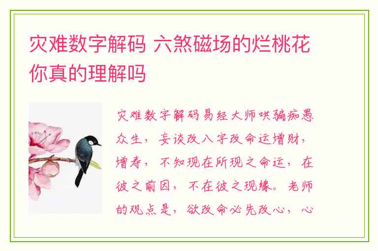 灾难数字解码 六煞磁场的烂桃花你真的理解吗