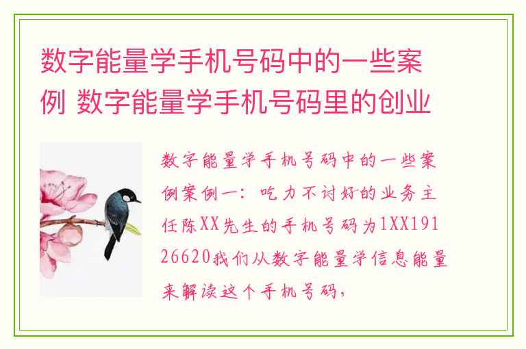 数字能量学手机号码中的一些案例 数字能量学手机号码里的创业数字