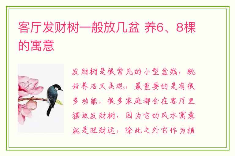 客厅发财树一般放几盆 养6、8棵的寓意