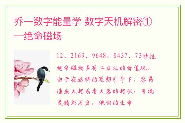 乔一数字能量学 数字天机解密①—绝命磁场