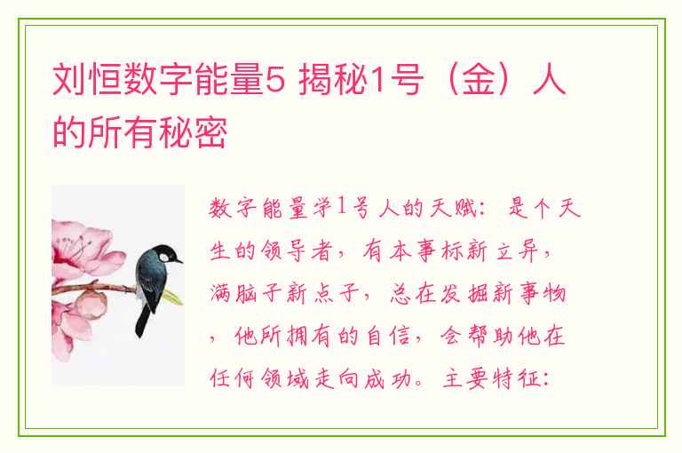 刘恒数字能量5 揭秘1号（金）人的所有秘密