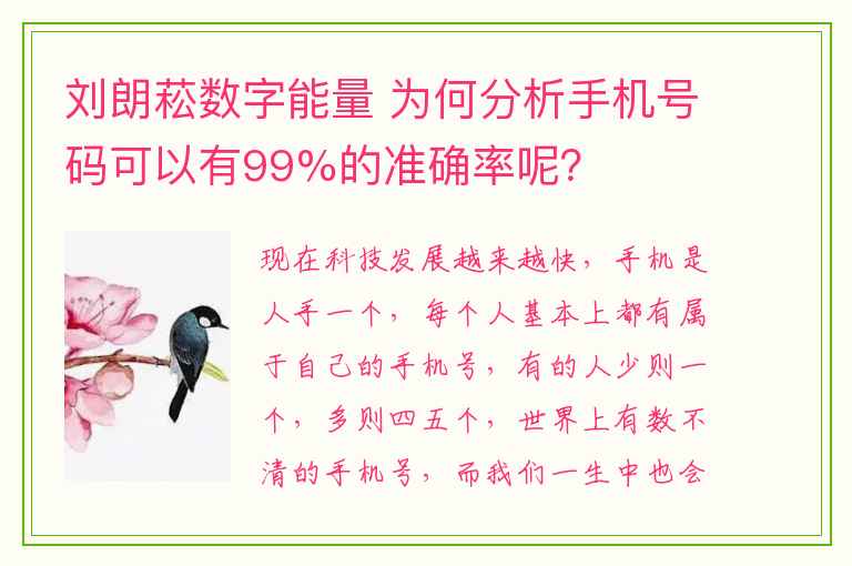 刘朗菘数字能量 为何分析手机号码可以有99%的准确率呢？