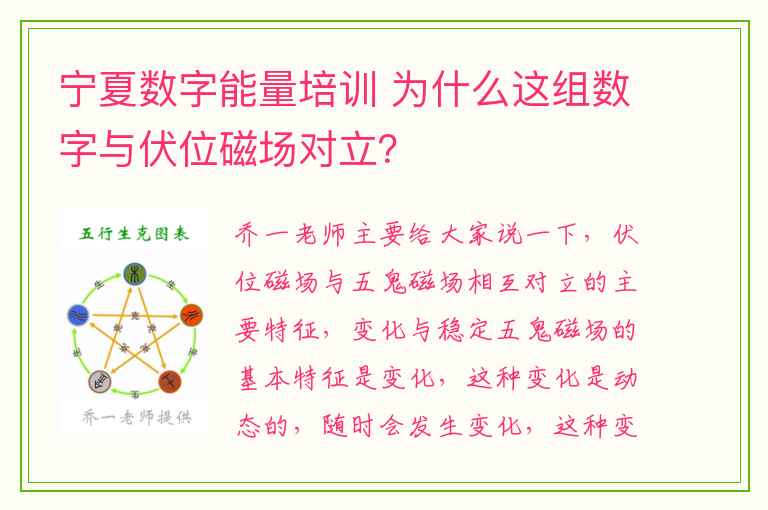 宁夏数字能量培训 为什么这组数字与伏位磁场对立？