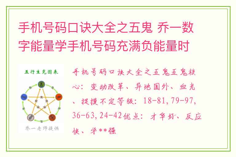 手机号码口诀大全之五鬼 乔一数字能量学手机号码充满负能量时我们该如何改变自己的运势