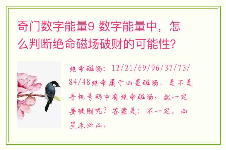 奇门数字能量9 数字能量中，怎么判断绝命磁场破财的可能性？