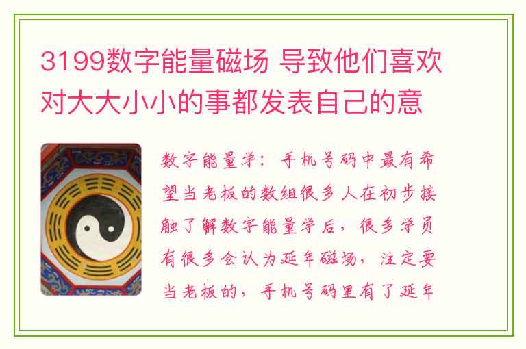 3199数字能量磁场 导致他们喜欢对大大小小的事都发表自己的意见