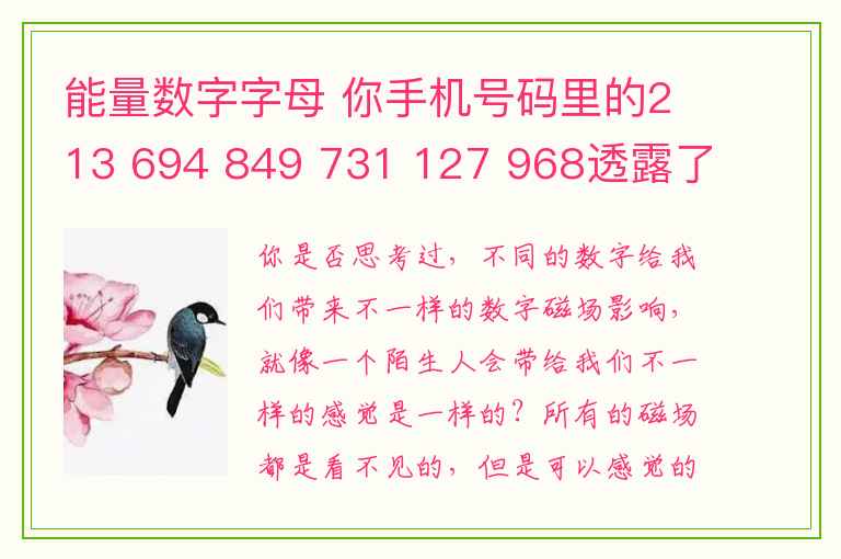 能量数字字母 你手机号码里的213 694 849 731 127 968透露了你的这些信息