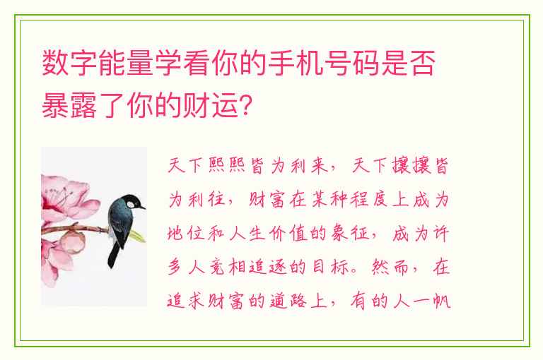 数字能量学看你的手机号码是否暴露了你的财运？