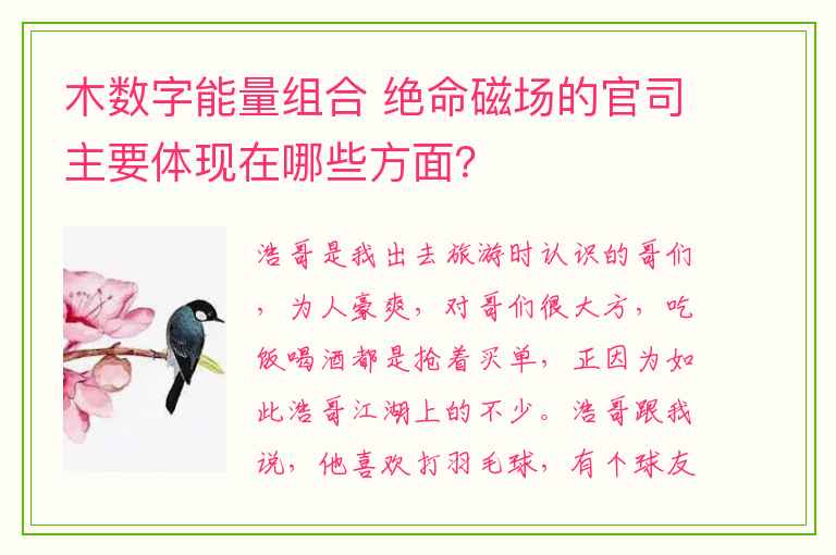 木数字能量组合 绝命磁场的官司主要体现在哪些方面？