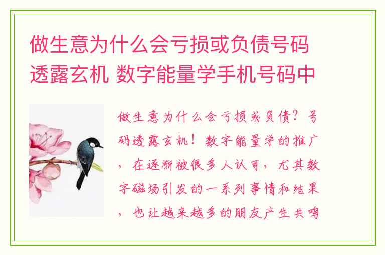 做生意为什么会亏损或负债号码透露玄机 数字能量学手机号码中四吉星的执行力哪家强