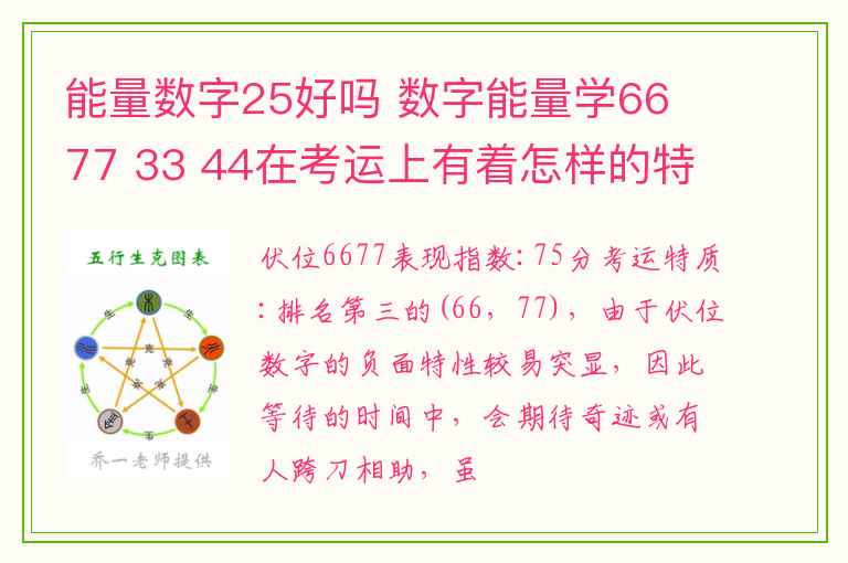 能量数字25好吗 数字能量学66 77 33 44在考运上有着怎样的特质