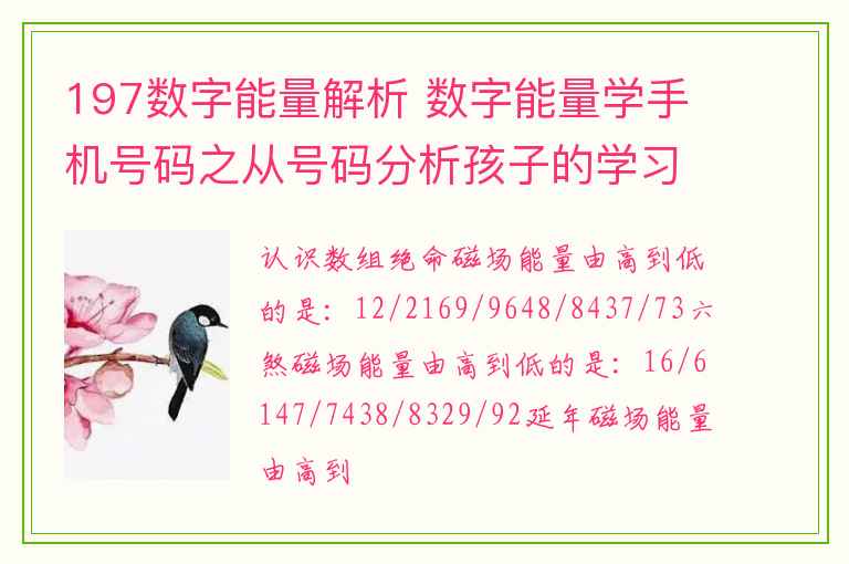 197数字能量解析 数字能量学手机号码之从号码分析孩子的学习状况