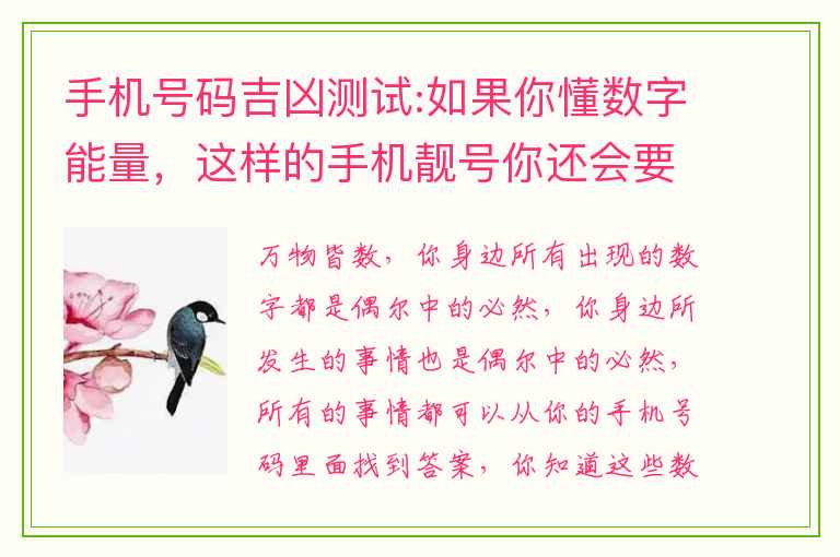 手机号码吉凶测试:如果你懂数字能量，这样的手机靓号你还会要么？