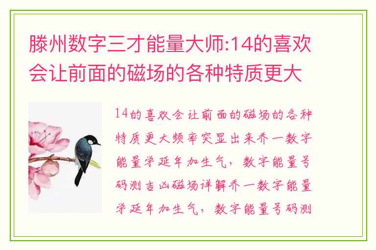 滕州数字三才能量大师:14的喜欢会让前面的磁场的各种特质更大频率突显出来