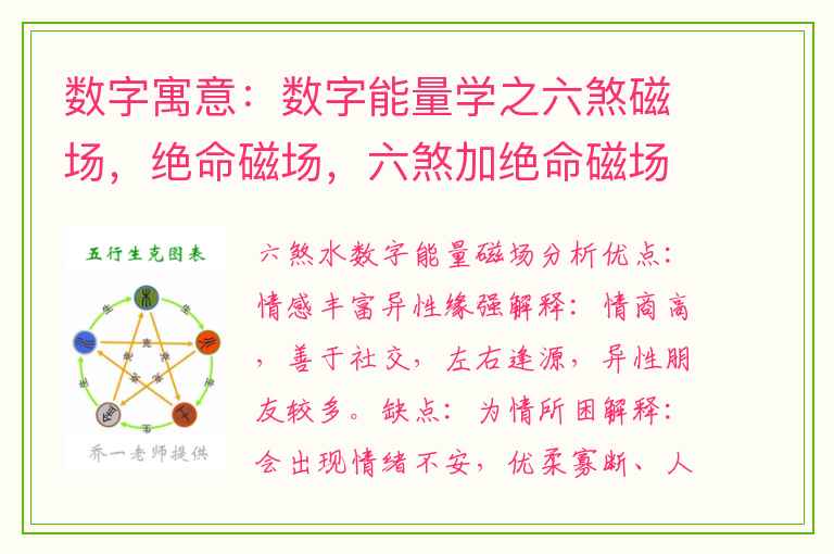 数字寓意：数字能量学之六煞磁场，绝命磁场，六煞加绝命磁场解析