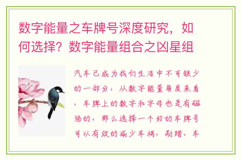 数字能量之车牌号深度研究，如何选择？数字能量组合之凶星组合解析