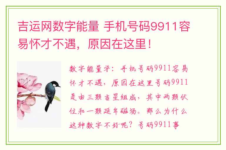 吉运网数字能量 手机号码9911容易怀才不遇，原因在这里！