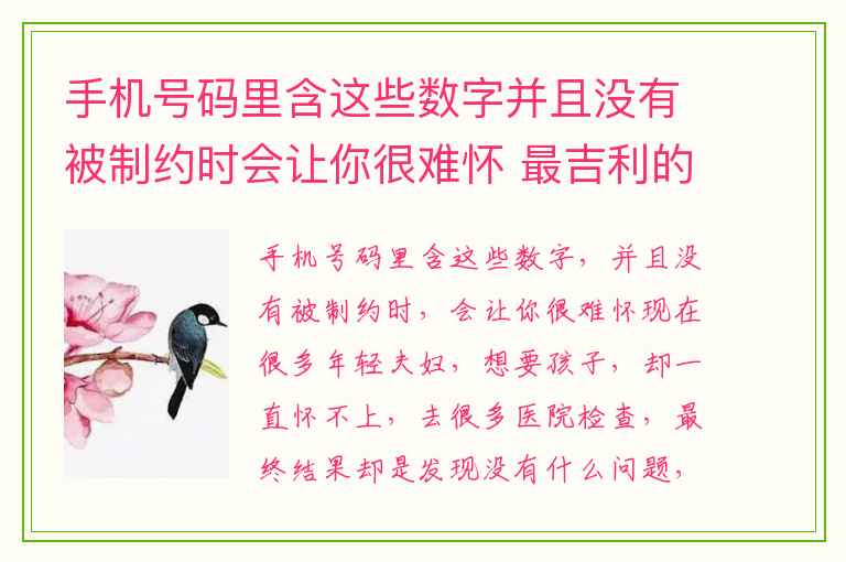 手机号码里含这些数字并且没有被制约时会让你很难怀 最吉利的手机号码尾号是什么呢