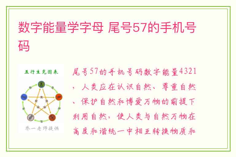 数字能量学字母 尾号57的手机号码