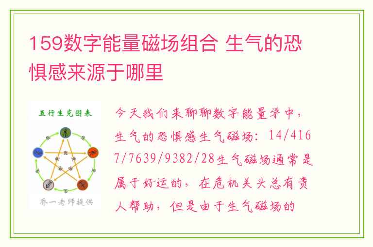 159数字能量磁场组合 生气的恐惧感来源于哪里