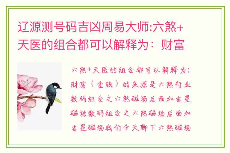 辽源测号码吉凶周易大师:六煞+天医的组合都可以解释为：财富（金钱）的来源是六煞行业