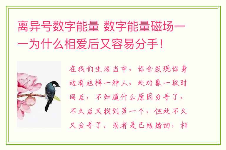 离异号数字能量 数字能量磁场一一为什么相爱后又容易分手！