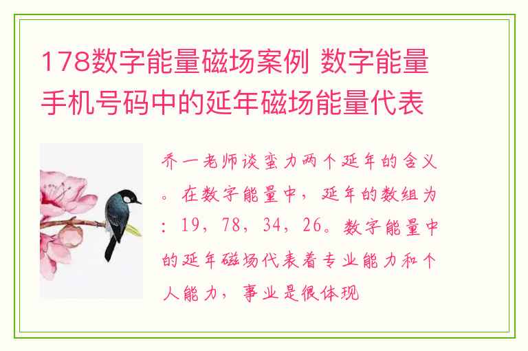 178数字能量磁场案例 数字能量手机号码中的延年磁场能量代表能力和领导力，哪出现两个延年代表什么呢？