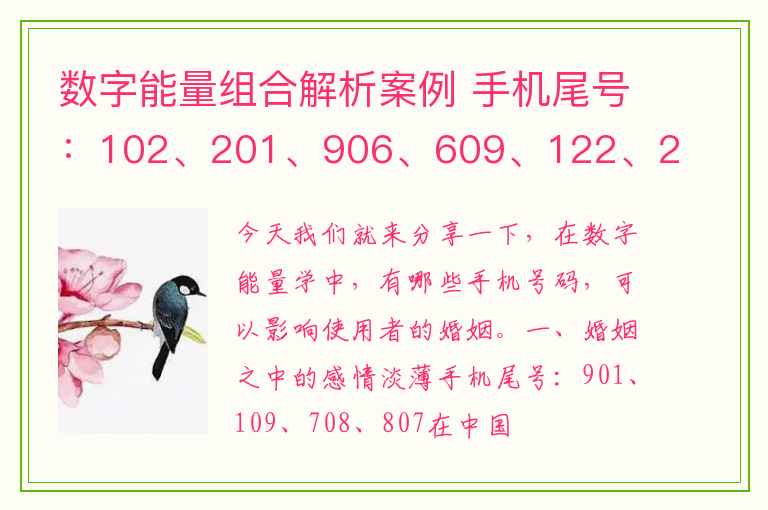 数字能量组合解析案例 手机尾号：102、201、906、609、122、211、966、699