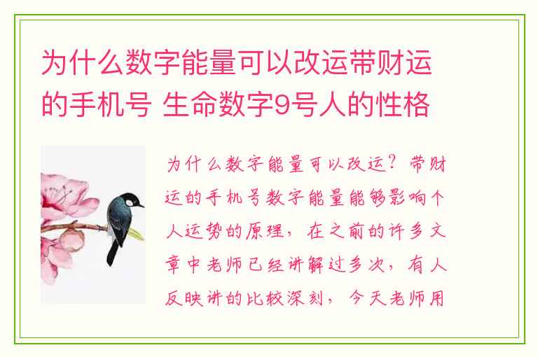 为什么数字能量可以改运带财运的手机号 生命数字9号人的性格模式是什么呢