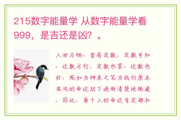 215数字能量学 从数字能量学看999，是吉还是凶？。